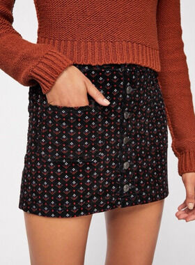 We The Free People Joanie Mini Skirt Womens 24 Corduroy Button Front Pockets